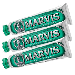 Three tubes Marvis Classic Strong Mint toothpaste in green packaging Marvis strong mint toothpaste UAE