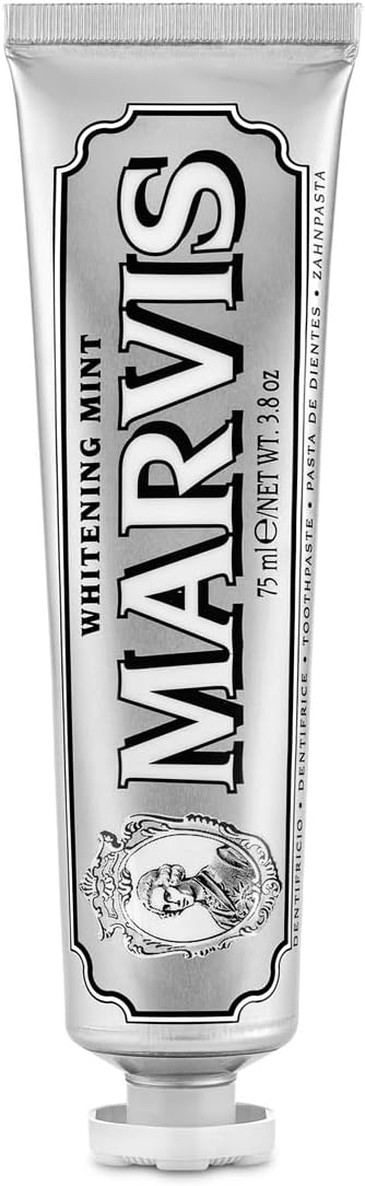Marvis Whitening Mint Toothpaste silver vintage tube with bold logo and classic Italian whitening formula
