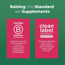 Clean label and Certified B Corporation badge cards for liquid multivitamin