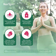 MaryRuth's liquid multivitamin benefit icons with a women figure