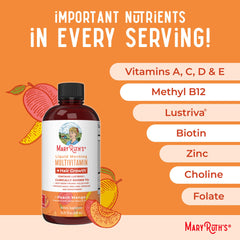 MaryRuth Organics Liquid Multivitamin for Hair Growth in Peach Mango flavor with essential vitamins