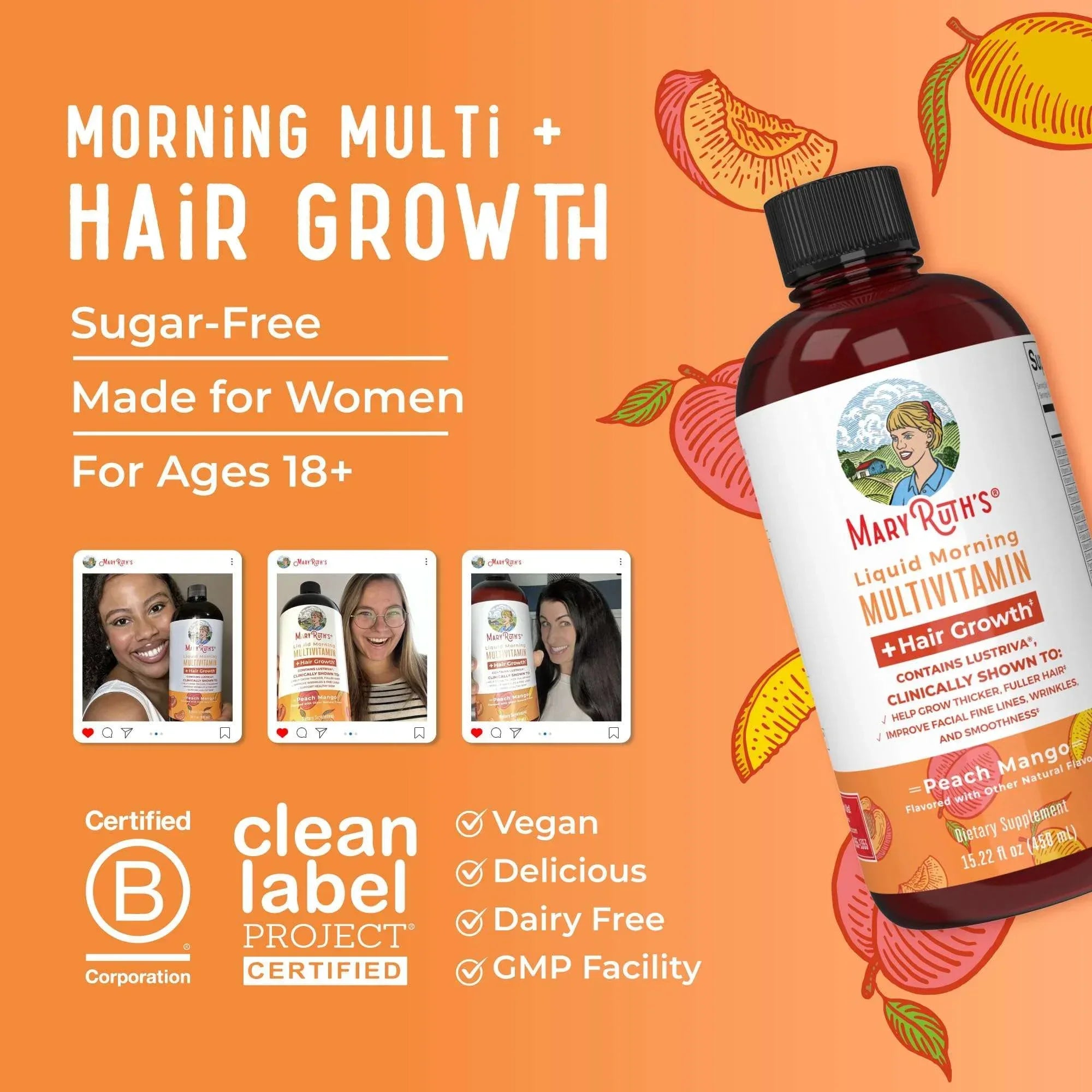 MaryRuth's Liquid Multivitamin for Hair Growth - Peach Mango - Mumzar