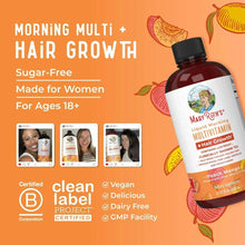 Liquid multivitamin bottle with black cap on orange label art, Peach Mango