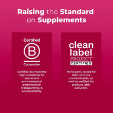 Clean label and Certified B Corporation badges for MaryRuth's supplements
