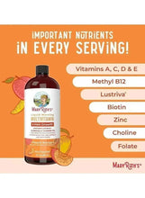 MaryRuth’s multivitamin bottle on orange nutrient infographic with vitamins listed
