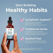 Organic lymphatic support liquid extract bottle with dropper held in hand