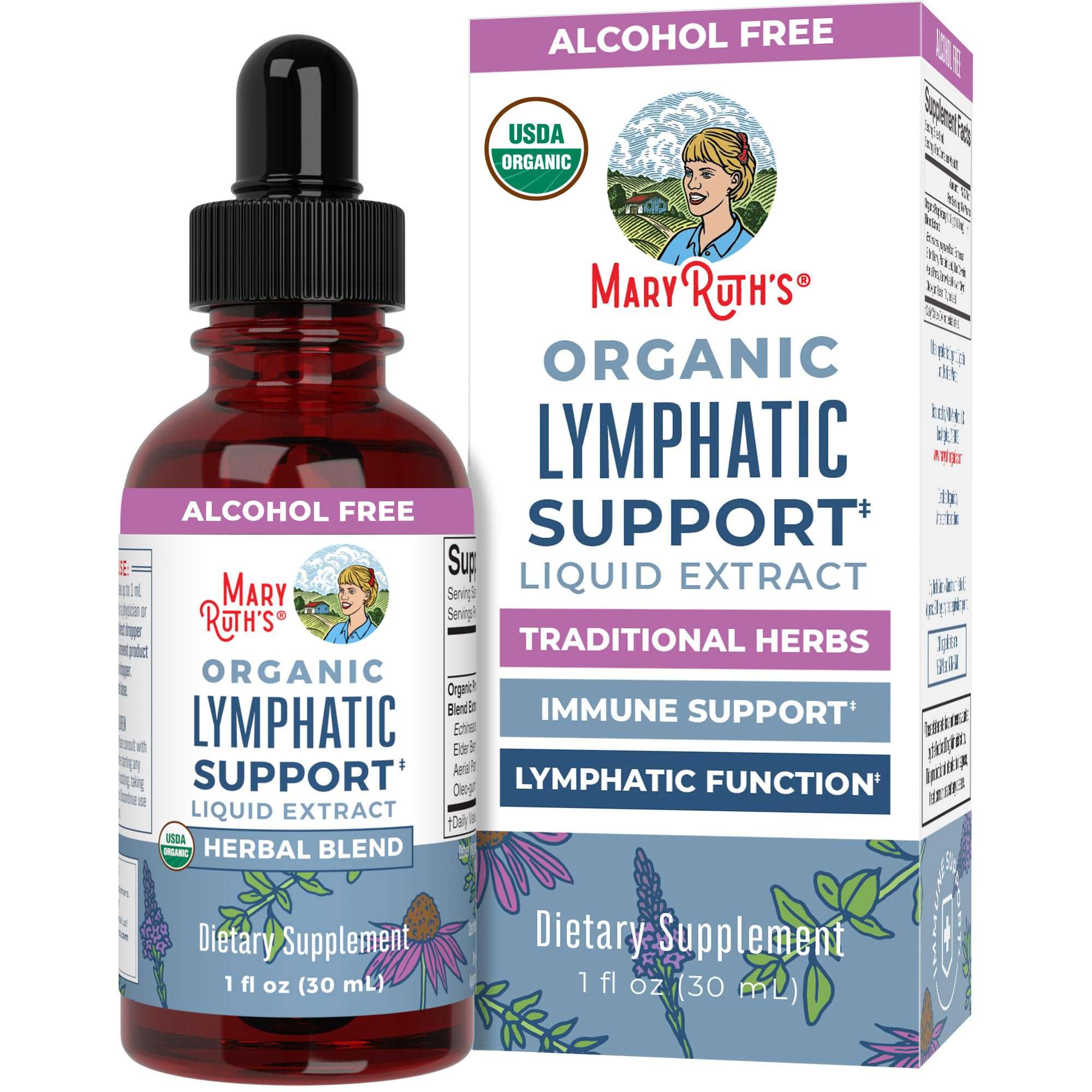 MaryRuth Organics Lymphatic Support Drops in a glass bottle for immune support and lymphatic function