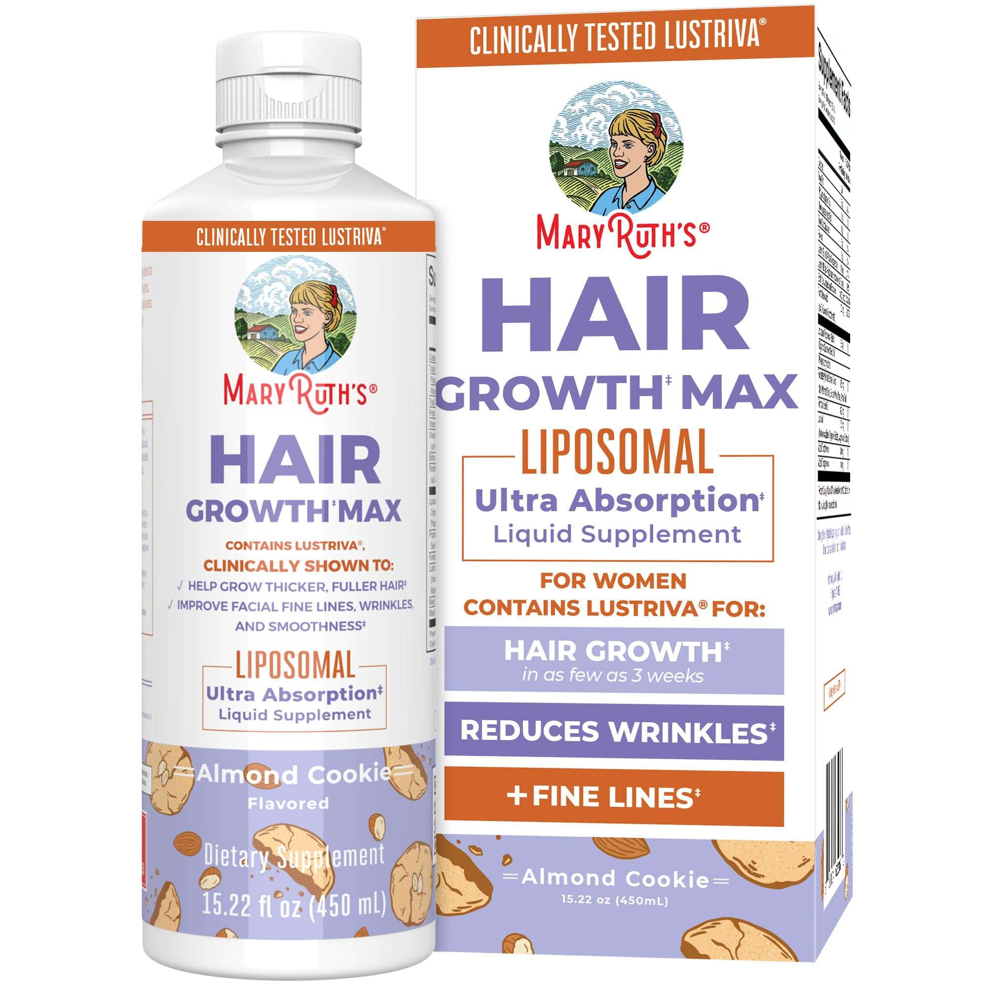 MaryRuth Organics women's hair growth supplement in almond cookie flavor for improved hair thickness