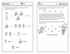 Printable maths games for clever kids featuring fruit equations and number operations puzzles