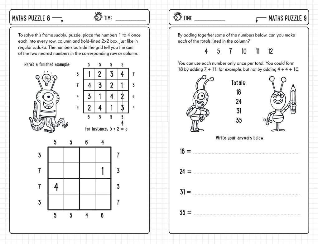 Mumzar maths games for clever kids featuring sudoku and addition puzzles with fun alien characters