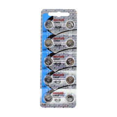 Maxell LR44 batteries pack of 10 in blister packaging with 1.5V silver button cell batteries