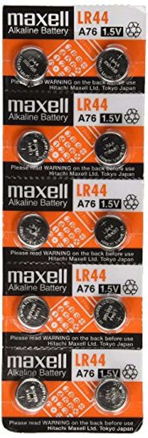 Maxell LR44 batteries pack of 10 alkaline button cell batteries 1.5V for electronic devices