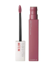 Maybelline SuperStay Matte Ink lipstick with open cap and applicator, mauve-pink