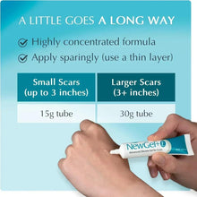 Scar gel tube squeezed onto skin for a thin layer application