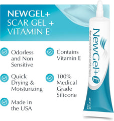 New Gel+ Advanced Scar Gel with Vitamin E, 100% medical grade silicone gel for scars, odorless and quick drying