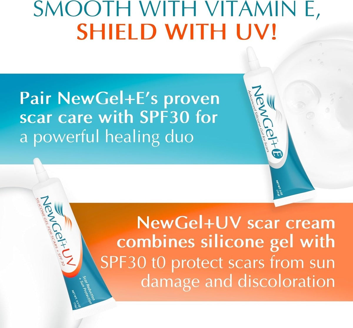 New Gel+ Medical Grade Silicone Gel for Scars paired with SPF30 for effective sun protection and healing