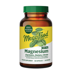 MegaFood bottle of magnesium supplement 300mg capsules with glycinate malate citrate for sleep and muscle support