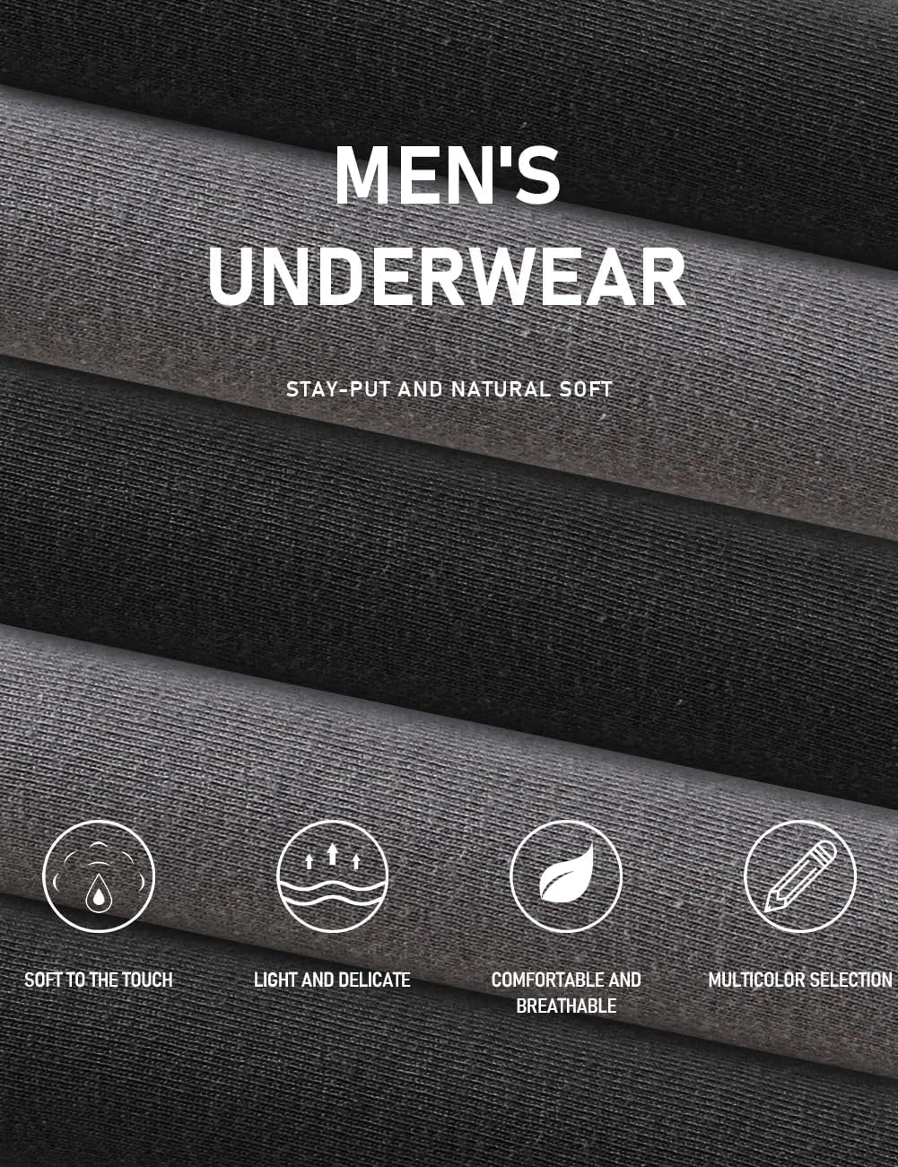 Soft cotton mens boxer shorts in black and gray colors with comfortable breathable fabric