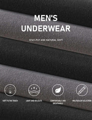 Men's boxer shorts packaging, soft-touch and breathable comfort icons