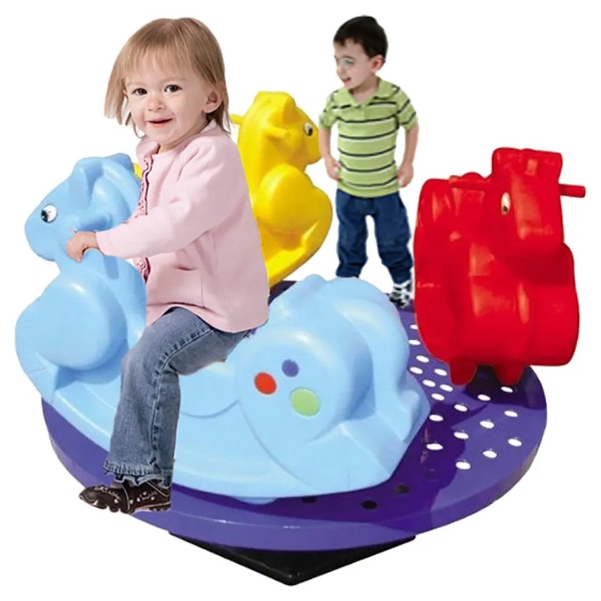 Huitich metal merry go round for kids featuring colorful horse-shaped seats for fun playtime