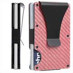 Huitich metal RFID wallet for credit cards in red carbon fiber design with black money clip