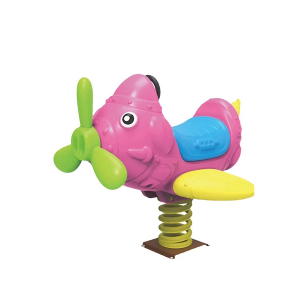 Huitich metal spring rocking horse designed as a colorful pink airplane for outdoor play and fun