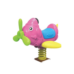 Huitich metal spring rocking horse designed as a colorful pink airplane for outdoor play and fun