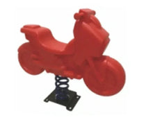 Red spring rocking horse rider with side view and metal mounting plate
