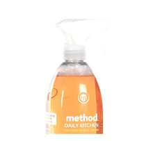 Method daily kitchen cleaner spray bottle, orange with pump trigger and front logo