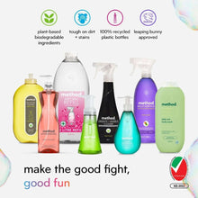 Assorted Method cleaning bottles and refills, various colors, with brand icons and badges