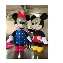 Inflatable mouse figures with Minnie-style blue polka dress and Mickey-style red-and-black outfit