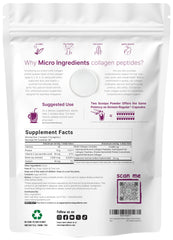 Micro Ingredients multi collagen peptides powder UAE white resealable pouch back label with supplement facts and suggested use