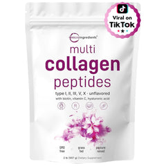 Micro Ingredients multi collagen peptides powder UAE white resealable pouch unflavored with purple text and floral design