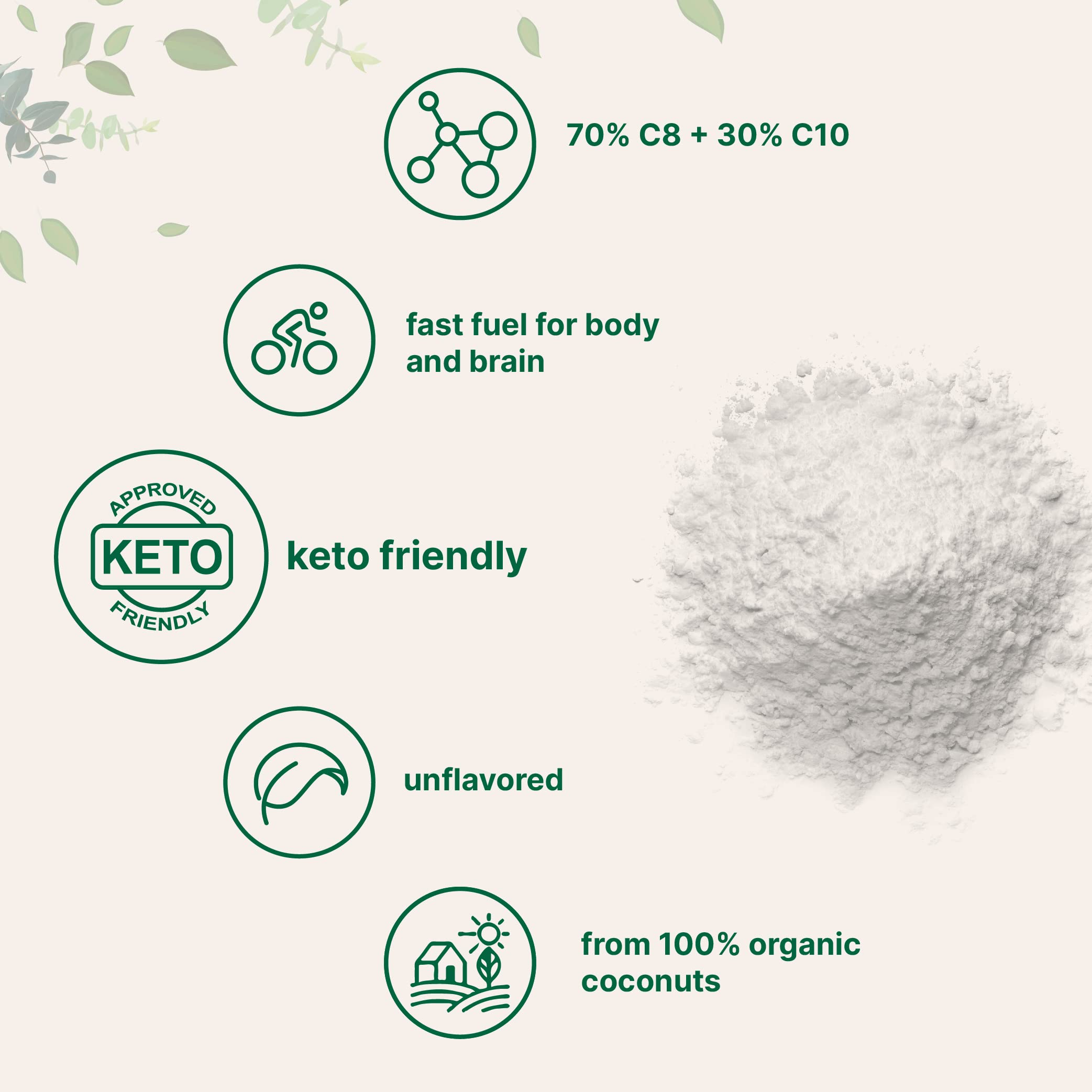 Micro Ingredients organic MCT oil powder unflavored white powder keto friendly 70 percent C8 and 30 percent C10