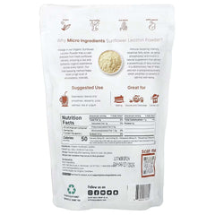 Micro Ingredients Organic Sunflower Lecithin Powder in a resealable bag with nutrition facts on the back