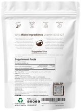 Vitamin D3 & K2 supplement pouch back panel with Supplement Facts and QR code