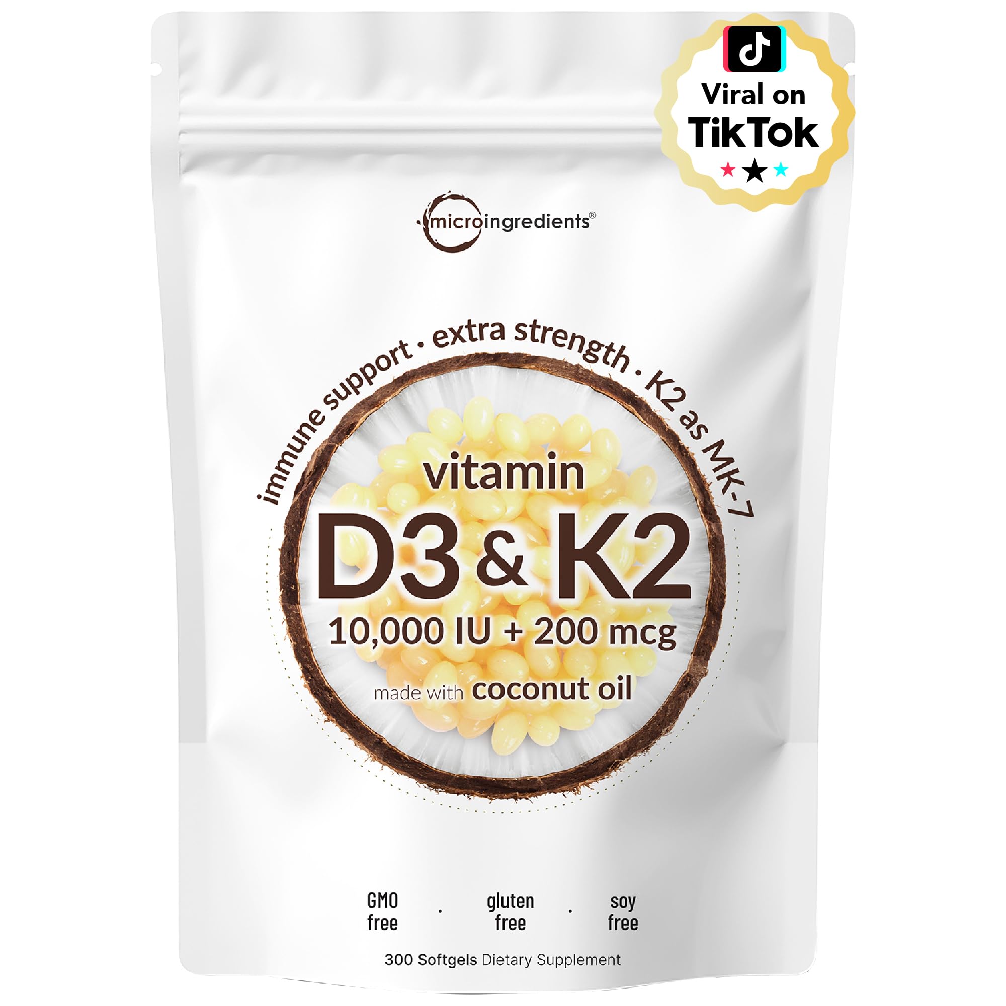 Micro Ingredients Vitamin D3 and K2 pouch with 10000 IU and 200 mcg softgels made with coconut oil Vitamin D3 K2 supplement UAE