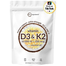 Vitamin D3 & K2 softgel pouch with coconut oil, 10,000 IU + 200 mcg