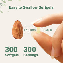 Vitamin D3 & K2 mini softgels size diagram with 300 softgels and 300 servings