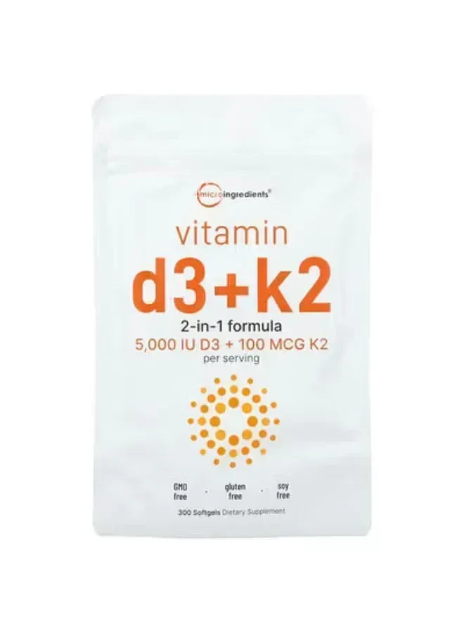 Micro Ingredients Vitamin D3 + K2 – 300 Softgels - Mumzar