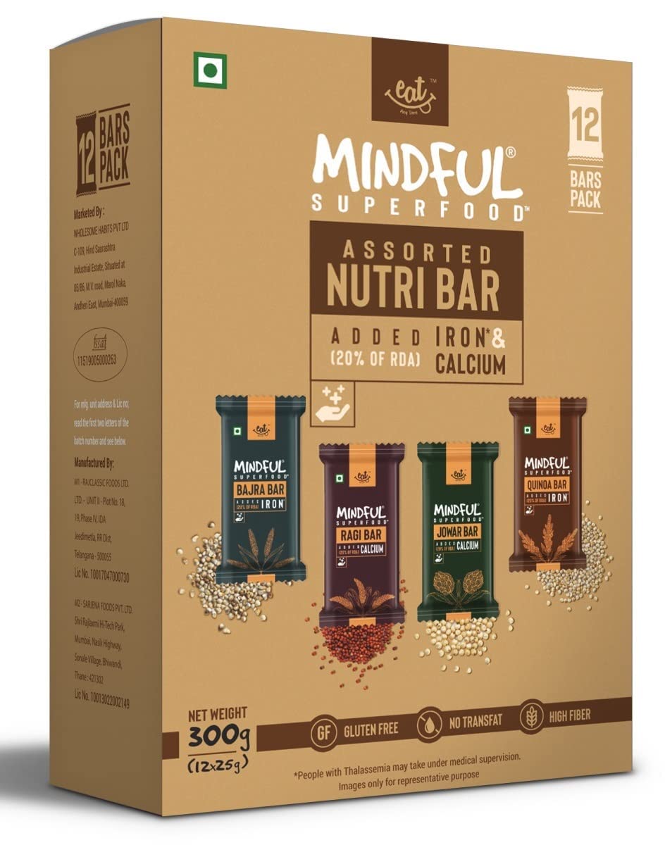 EAT Anytime Mindful Superfood assorted Nutri Bar 12 pack with added iron and calcium high fiber gluten free energy bars UAE