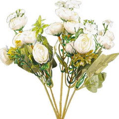 Huitich mini artificial white peony bouquet with delicate white flowers and green leaves