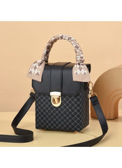 Huitich 13x8x17 cm mini bag for ladies black crossbody bag with patterned handle and gold clasp