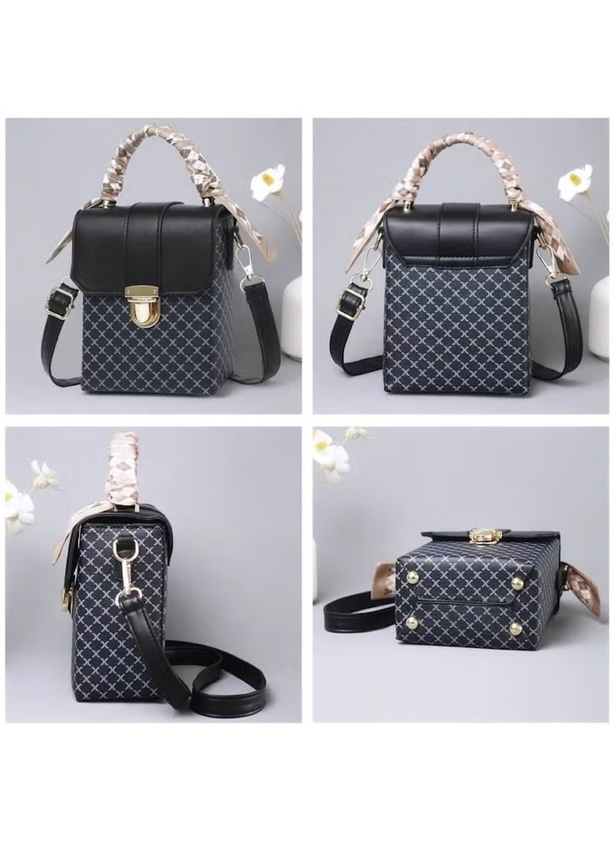Huitich 13x8x17 cm mini bag for ladies in black with quilted pattern and braided handle