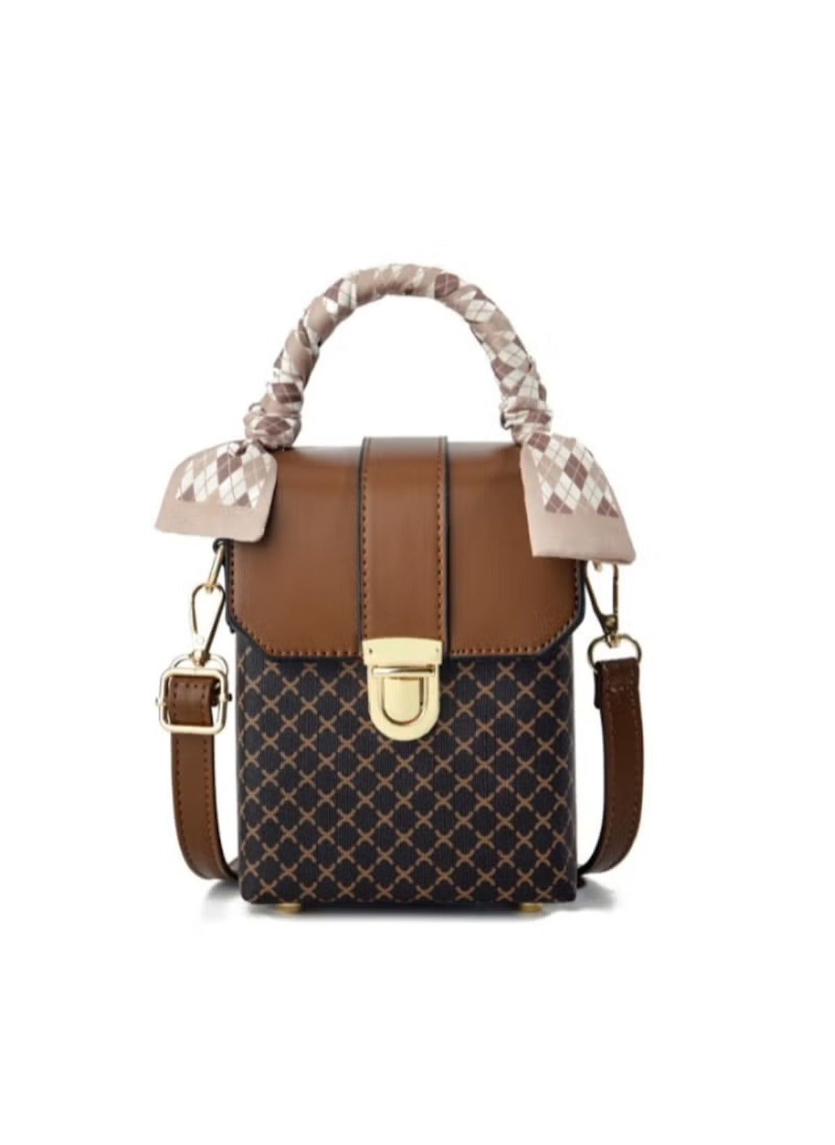 Huitich 13x8x17 cm mini bag for ladies crossbody handbag with handle and brown patterned design