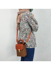 Huitich 13x8x17 cm mini bag for ladies crossbody bag in brown with orange flap worn by woman