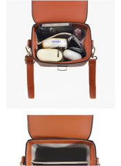 Huitich brown crossbody bag open showing storage space with items inside 13x8x17 cm mini bag for ladies
