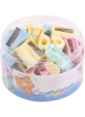 Huitich mini pencil sharpener set with pastel colors in a clear round container for office supplies