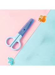 Huitich mini student safety scissors with blue handles and protective blade cover for kids