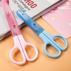 Huitich mini student safety scissors in pink and blue with protective covers for kids